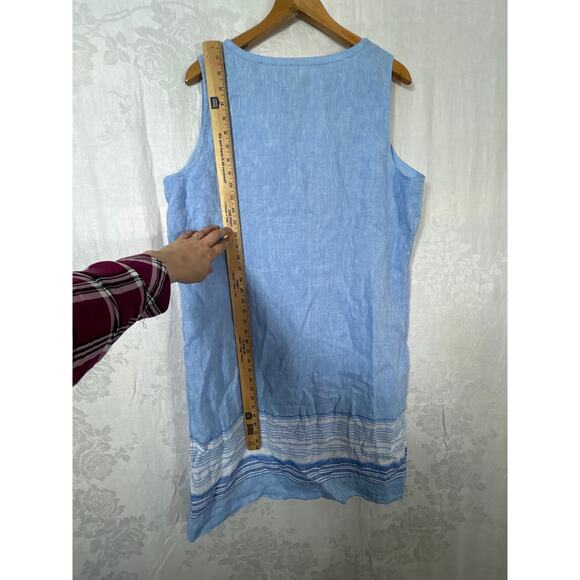 Talbots Dress 14 PETITE Blue Linen Pleated Buttons Stripe Detail Lined - Picture 10 of 10